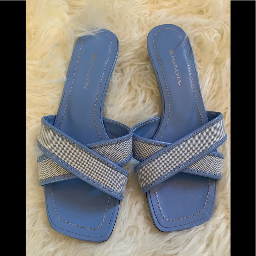 Blue low heeled sandals. Great  condition
